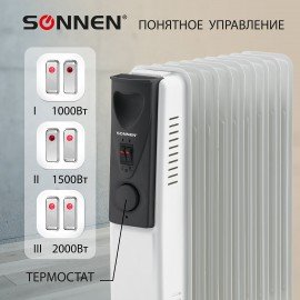 Обогреватель масляный SONNEN DFS-09, 2000 Вт, 9 секций, белый, 453499