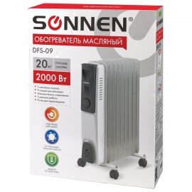 Обогреватель масляный SONNEN DFS-09, 2000 Вт, 9 секций, белый, 453499