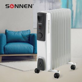 Обогреватель масляный SONNEN DFS-09, 2000 Вт, 9 секций, белый, 453499