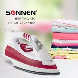 Утюг SONNEN SI-218, 2200 Вт, керамическое покрытие, паровой удар, бордовый/белый, 453506