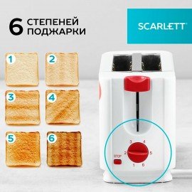 Тостер SCARLETT SC-TM11013, 650 Вт, 2 тоста, 6 режимов, сталь, белый