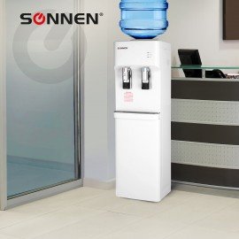 Кулер для воды SONNEN FSE-02H, напольный, НАГРЕВ/ОХЛАЖДЕНИЕ ЭЛЕКТРОННОЕ, 2 крана, белый, 454997