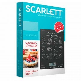 Весы кухонные SCARLETT SC-KS57P64, электронный дисплей, max вес 10 кг, тарокомпенсация, стекло