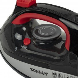 Утюг SONNEN SI-588, 2200 Вт, керамическое покрытие, паровой удар, черный/красный, 455279