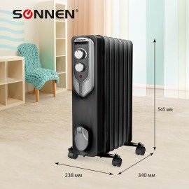 Обогреватель масляный SONNEN DFN-07BL, 1500 Вт, 7 секций, черный, 455310