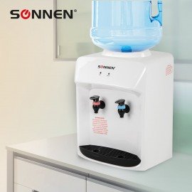 Кулер для воды SONNEN TSE-02WT, настольный, НАГРЕВ/ОХЛАЖДЕНИЕ ЭЛЕКТРОННОЕ, 2 крана, белый, 455413