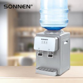 Кулер для воды SONNEN TSE-02GP, настольный, НАГРЕВ/ОХЛАЖДЕНИЕ ЭЛЕКТРОННОЕ, 2 крана, серебристый, 455745