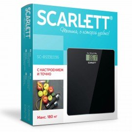 Весы напольные SCARLETT SC-BS33E036, электронные, вес до 180 кг, квадратные, стекло, черные