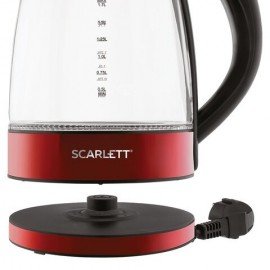 Чайник SCARLETT SC-EK27G99, 1,7 л, 2200 Вт, закрытый нагревательный элемент, стекло, красный