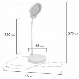 Лупа настольная с LED ПОДСВЕТКОЙ, диаметр 110 мм, увеличение 3, корпус белый, BRAUBERG, 455930