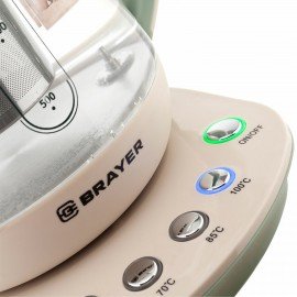 Чайник с терморегулятором и заварником BRAYER BR1015, 1,5 л, 2200 Вт