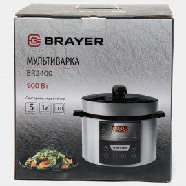 Мультиварка-скороварка BRAYER BR2400, 900 Вт, 5 л, 12 программ, серебро