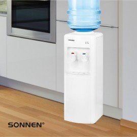 Кулер для воды SONNEN FSE-02W, напольный, НАГРЕВ/ОХЛАЖДЕНИЕ ЭЛЕКТРОННОЕ, 2 крана, белый, 456172