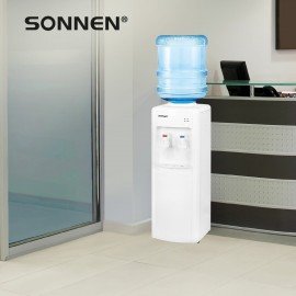 Кулер для воды SONNEN FSE-02W, напольный, НАГРЕВ/ОХЛАЖДЕНИЕ ЭЛЕКТРОННОЕ, 2 крана, белый, 456172