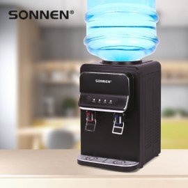 Кулер для воды SONNEN TSE-02WB, настольный, НАГРЕВ/ОХЛАЖДЕНИЕ ЭЛЕКТРОННОЕ, 2 крана, черный, 456174