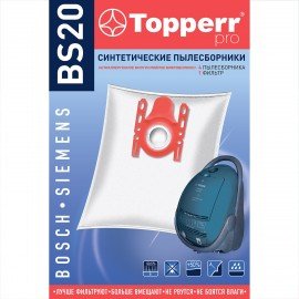 Мешок для пылесоса (пылесборник) синтетический TOPPERR BS20, BOSCH, SIEMENS, КОМПЛЕКТ 4 шт., 1401