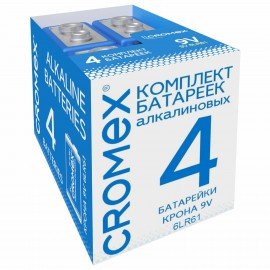 Батарейки алкалиновые КОМПЛЕКТ 4 шт., CROMEX Alkaline, Крона 9V (6LR61, 6LF22, 1604A), короб, 456453