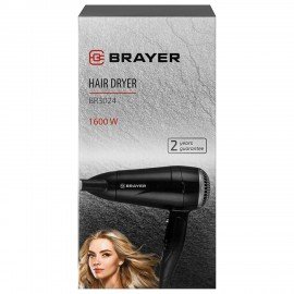 Фен BRAYER BR3024, 1600 Вт, 2 скорости, складная ручка, холодный воздух, черный