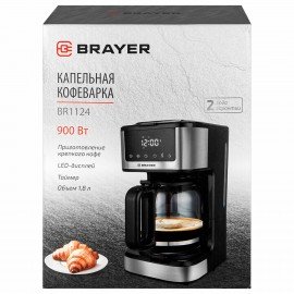 Кофеварка капельная BRAYER BR1124, 900 Вт, объем 1,8 л, LED-дисплей, поддержание темп