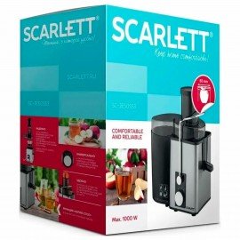 Соковыжималка SCARLETT SC-JE50S53, 1000Вт, стакан 0.6л, емкость жмыха 1л, пластик, сталь/черный