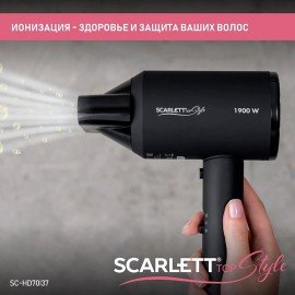 Фен SCARLETT SC-HD70I37, 1900Вт, 2 скорости, 3 температурных режима, ионизация, черны