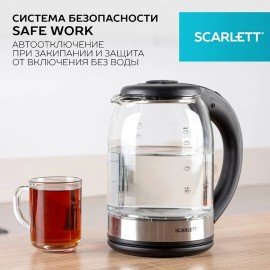 Чайник SCARLETT SC-EK27G10, 1,7л, 1800Вт, закрытый нагревательный элемент, стекло, черный