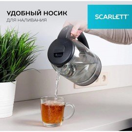 Чайник SCARLETT SC-EK27G10, 1,7л, 1800Вт, закрытый нагревательный элемент, стекло, черный