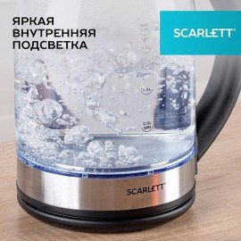 Чайник SCARLETT SC-EK27G10, 1,7л, 1800Вт, закрытый нагревательный элемент, стекло, черный