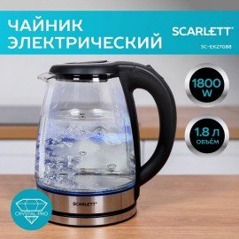 Чайник SCARLETT SC-EK27G88, 1,8л, 1800Вт, закрытый нагревательный элемент, стекло, че