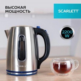 Чайник SCARLETT SC-EK21S72, 1,8л, 2200Вт, закрытый нагревательный элемент, стальной