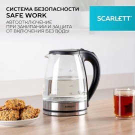 Чайник SCARLETT SC-EK27G35, 1,8л, 1800Вт, закрытый нагревательный элемент, стекло, ст