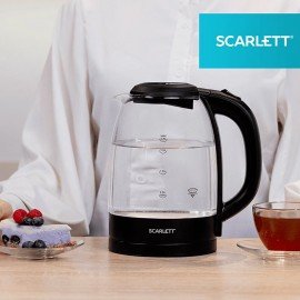 Чайник SCARLETT SC-EK27G11, 1,7л, 2200Вт, закрытый нагревательный элемент, стекло, че