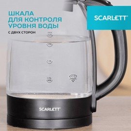 Чайник SCARLETT SC-EK27G11, 1,7л, 2200Вт, закрытый нагревательный элемент, стекло, че