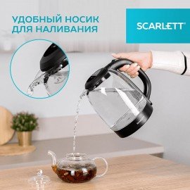 Чайник SCARLETT SC-EK27G11, 1,7л, 2200Вт, закрытый нагревательный элемент, стекло, че