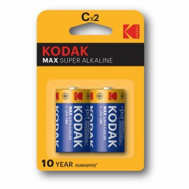 Батарейки алкалиновые КОМПЛЕКТ 2 шт KODAK Max Super Alkaline, C (LR14, 14А) блистер, Б0005123