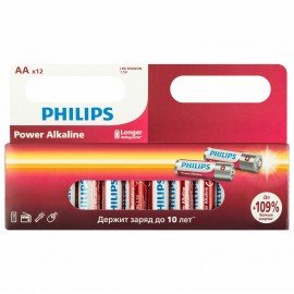 Батарейки алкалиновые "пальчиковые" КОМПЛЕКТ 12 шт PHILIPS Power Alkaline, АА (LR6,24, Б0064661