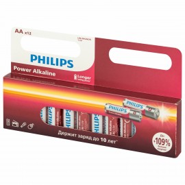 Батарейки алкалиновые "пальчиковые" КОМПЛЕКТ 12 шт PHILIPS Power Alkaline, АА (LR6,24, Б0064661