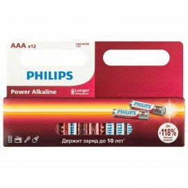 Батарейки алкалиновые "мизинчиковые" КОМПЛЕКТ 12 шт PHILIPS Power Alkaline, ААА (LR03, Б0064681