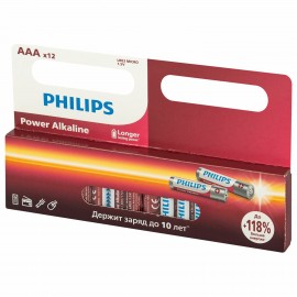 Батарейки алкалиновые "мизинчиковые" КОМПЛЕКТ 12 шт PHILIPS Power Alkaline, ААА (LR03, Б0064681