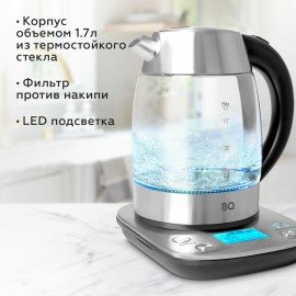 Чайник BQ (БИ-КЬЮ) KT1703G, 1,7л, 2200Вт, закрытый нагревательный элемент, ТЕРМОРЕГУЛ, 86197970