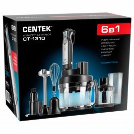 Блендер погружной CENTEK CT-1310, 1500 Вт, 2 скорости, 6 насадок, стакан, черный