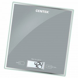 Весы кухонные CENTEK CT-2462 SILVER, электронный дисплей, max вес 5 кг, тарокомпенсация, стекло, CT-2462 Silver