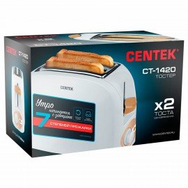 Тостер CENTEK CT-1420, 750 Вт, 2 тоста, 7 режимов, пластик, белый