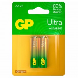 Батарейки КОМПЛЕКТ 2 шт, GP Ultra G-Tech, AA (LR6,15А), алкалиновые, пальчиковые, 15A, 15AUA21-2CRSBC2