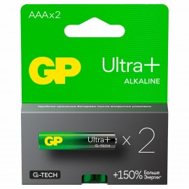 Батарейки КОМПЛЕКТ 2 шт, GP Ultra Plus G-Tech, AAA (LR03), алкалиновые,мизинчиковые,, 24AUPA21-2CRSB2