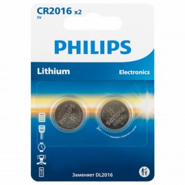 Батарейки литиевые PHILIPS Lithium CR2016 "таблетки, дисковые, кнопочные" КОМПЛЕКТ 2 шт, в блистере, Б0064674