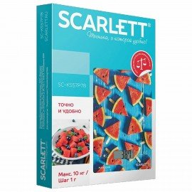 Весы кухонные SCARLETT SC-KS57P78, электронный дисплей, max вес 10 кг, тарокомпенсация, стекло