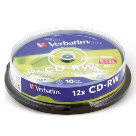 Диски CD-RW VERBATIM 700 Mb 12х Cake Box (упаковка на шпиле), КОМПЛЕКТ 10 шт., 43480