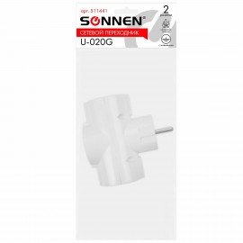 Сетевой разветвитель SONNEN U-030G, 3 розетки, с заземлением, 16 А, белый, 511441