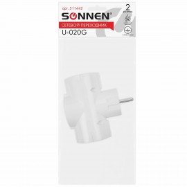 Сетевой разветвитель SONNEN U-030G, 3 розетки, с заземлением, 16 А, белый, 511441